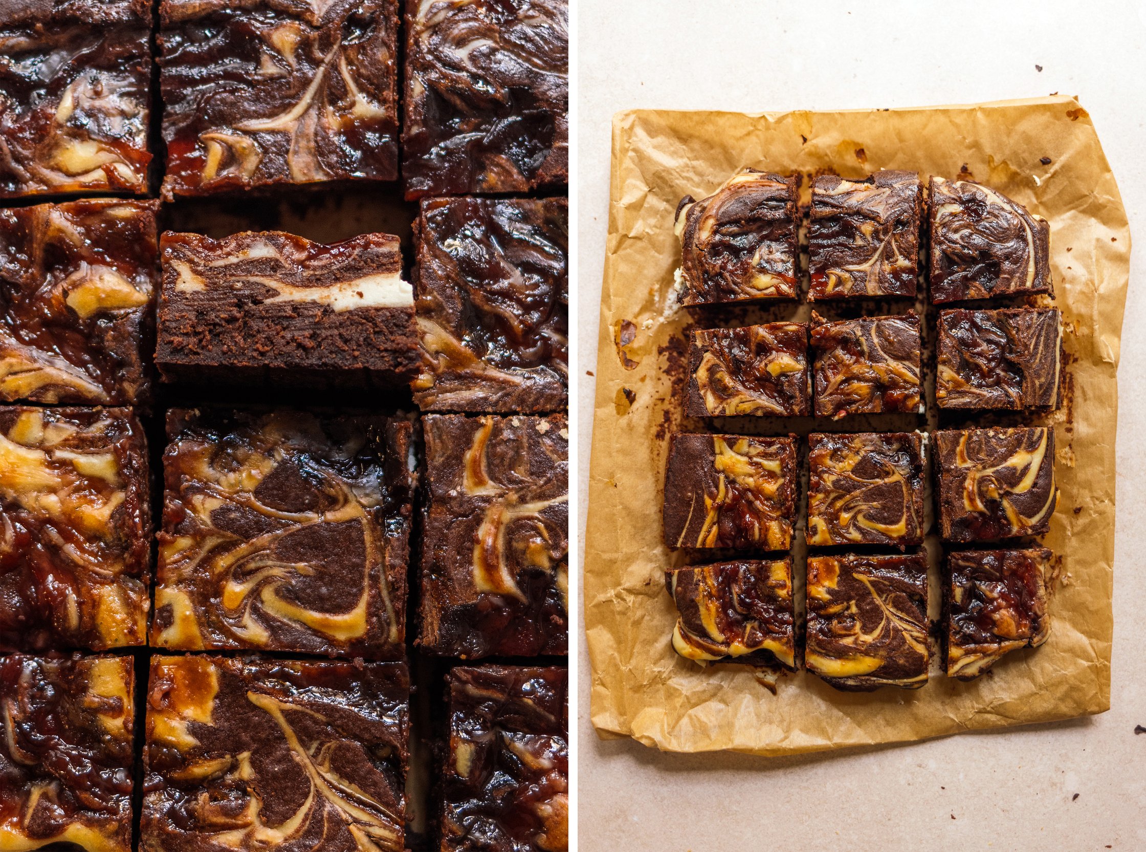 vegan cheesecake and jam brownies