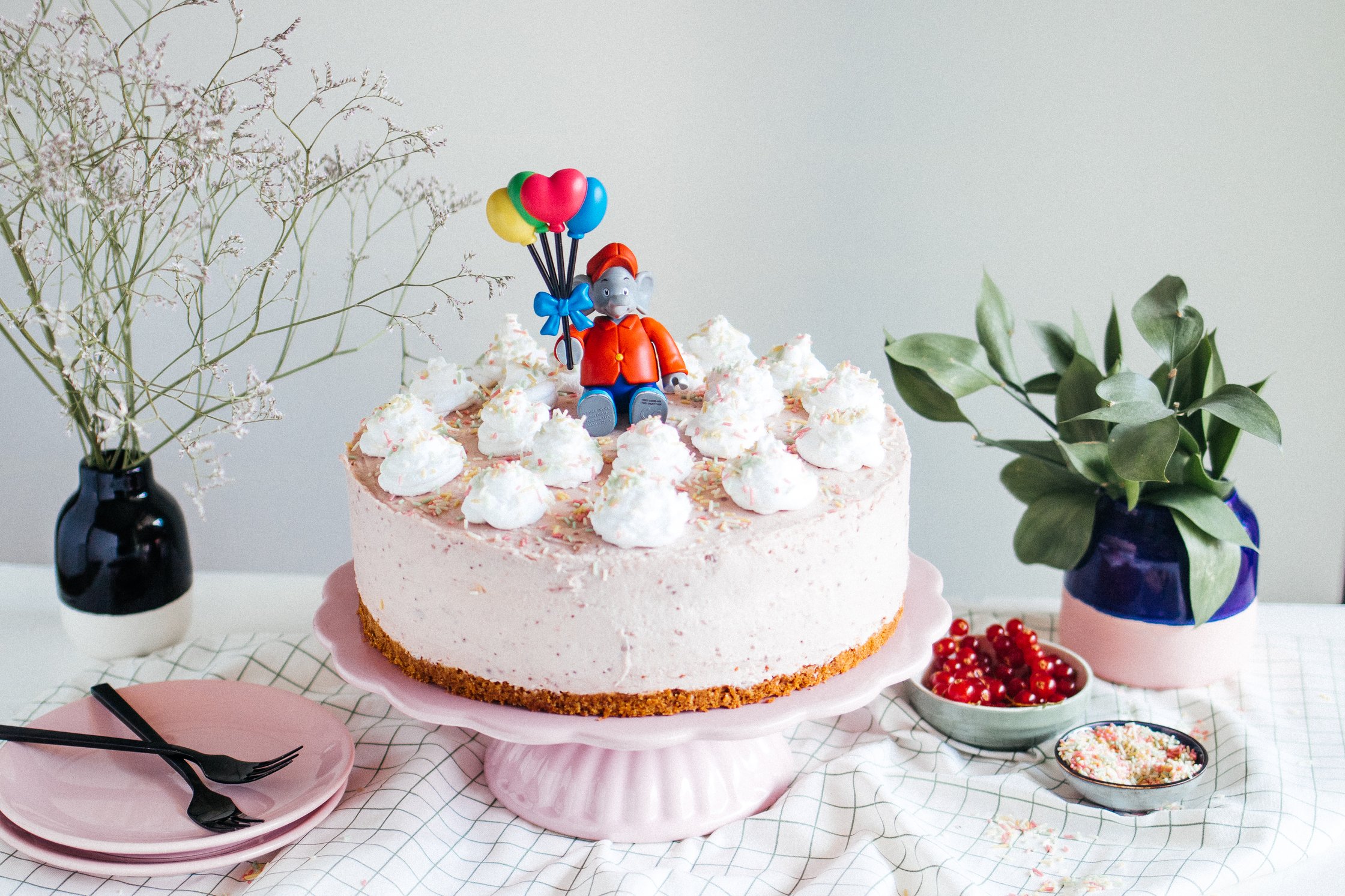 Vegan Birthday Sponge Cake with Strawberry Cream