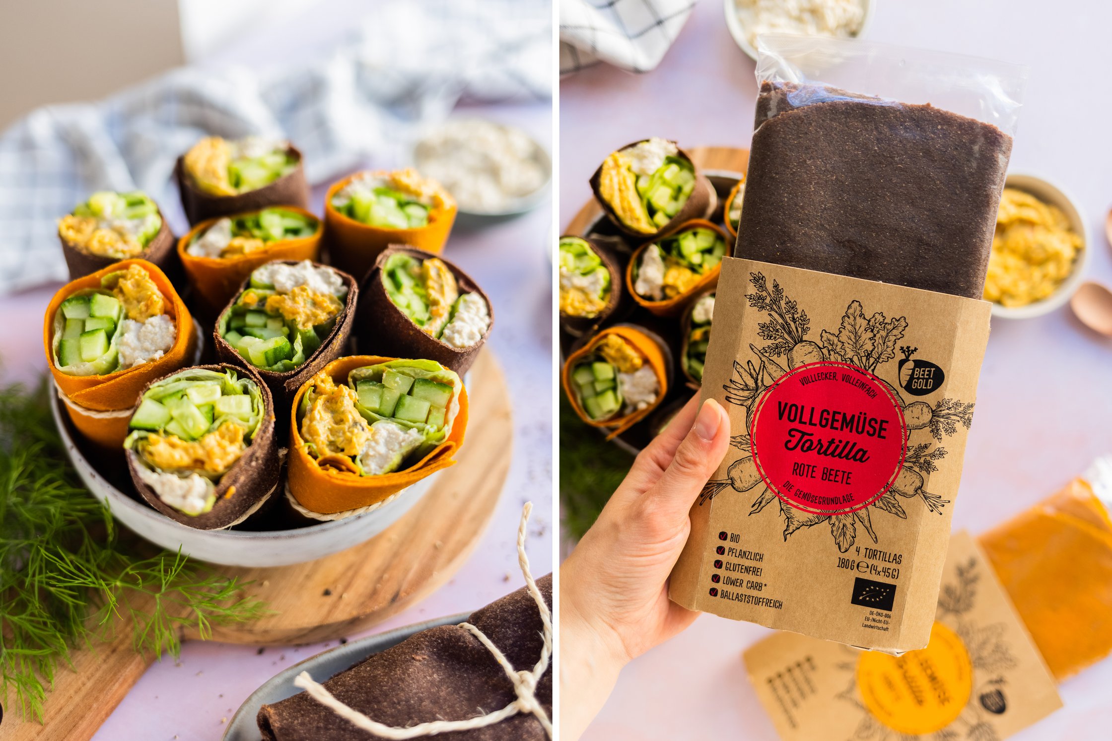 Gefüllte Gemüse-Wraps in einer Schale mit Dill