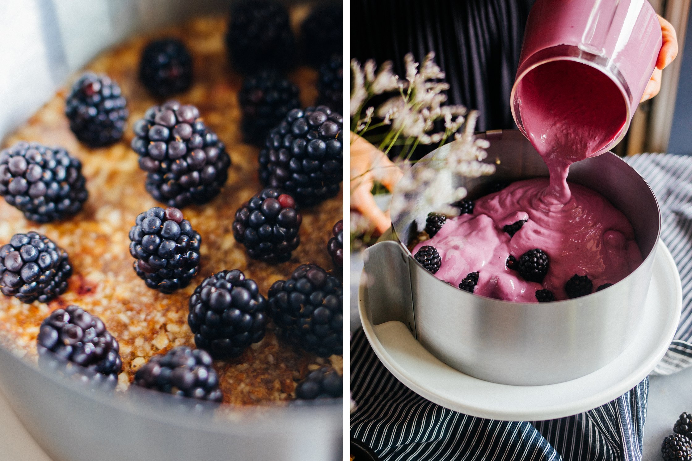 blackberries on a ray cake made of nuts