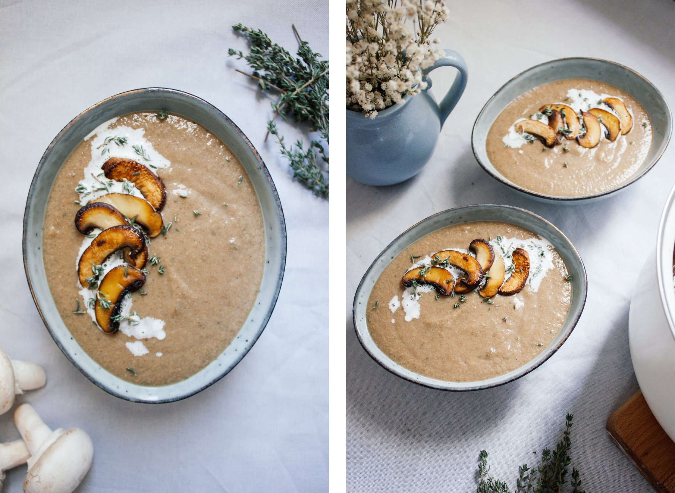 vegan mushroom soup is served on the table