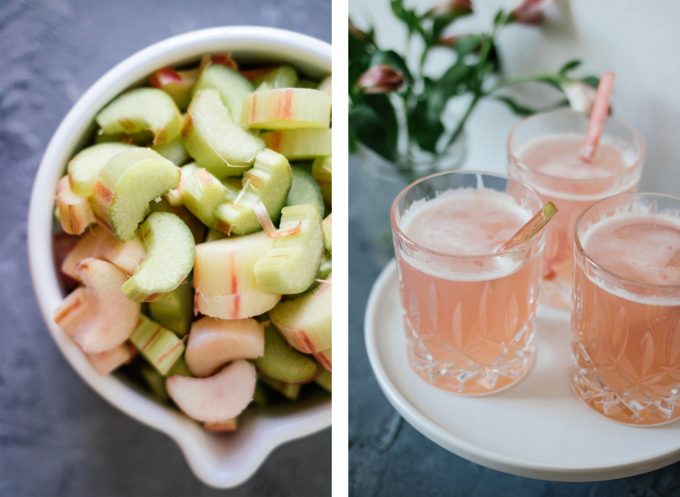 cut rhubarb and lemonade