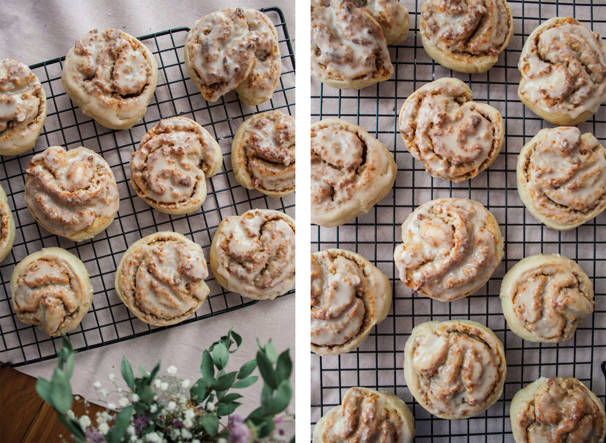 vegan nut buns on a wire rack
