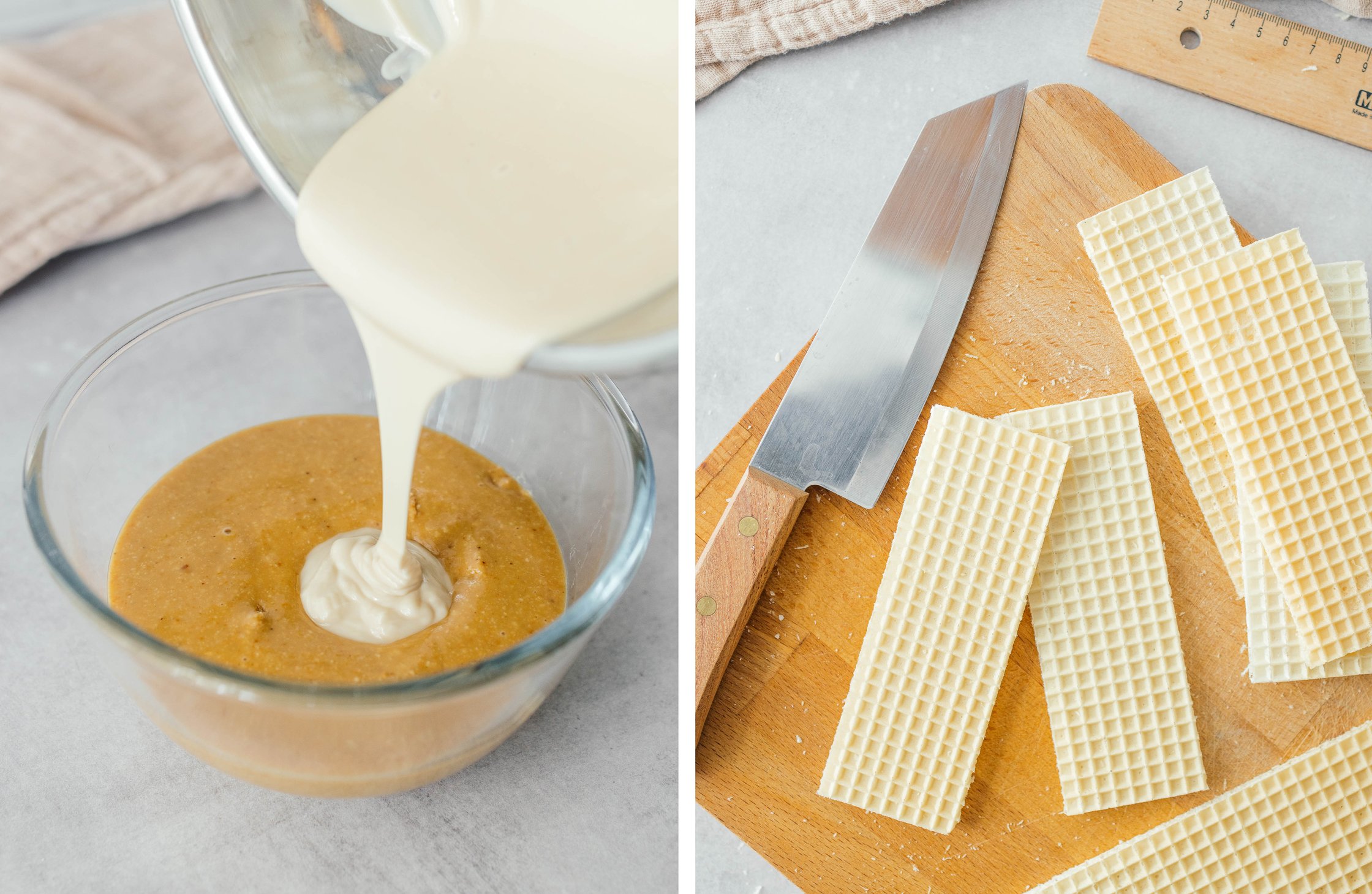 vegane Kinder Bueno Füllung vorbereiten; Waffelplatten geschnitten