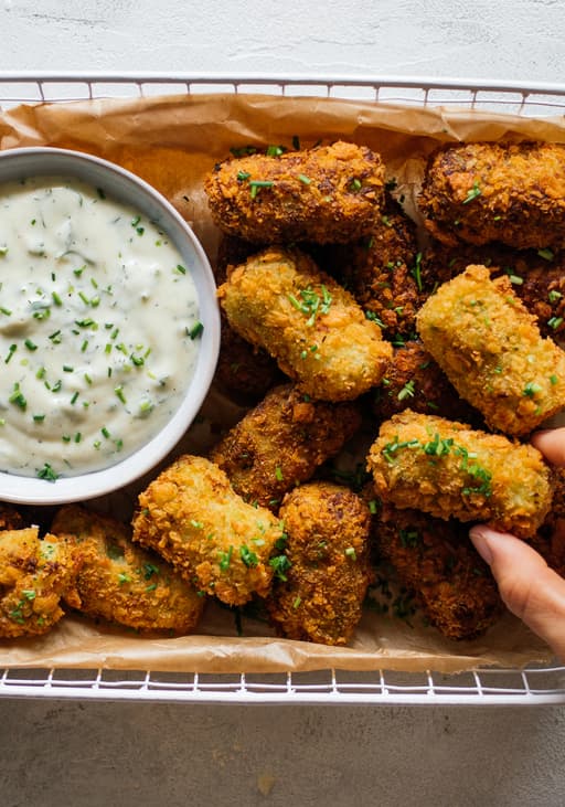 Vegan Broccoli Tater Tots with Herb Dip