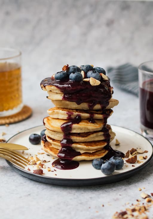 Vegan Banana Pancakes with Blueberry Sauce