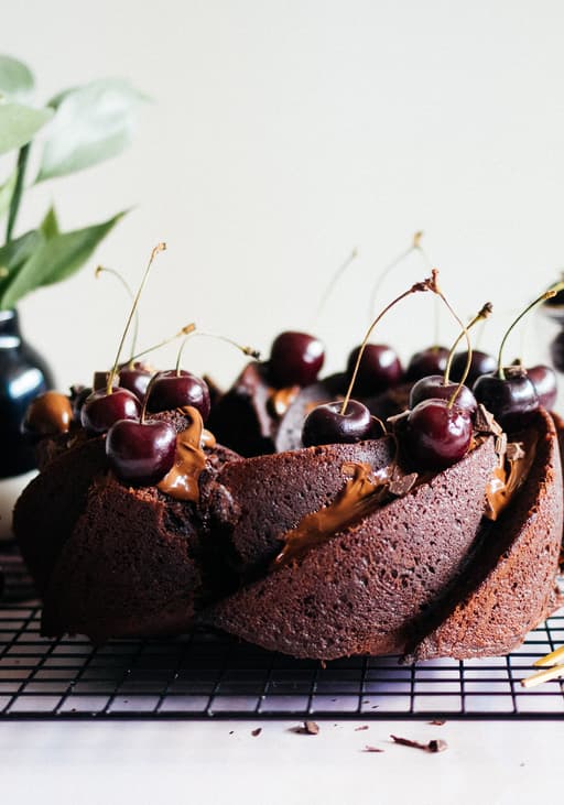 Moist, vegan Chocolate Cherry Bundt Cake