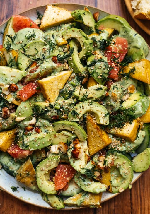Avocado Cucumber Salad with Grapefruit and Tofu