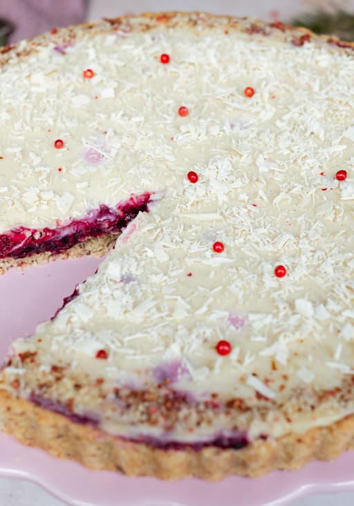 Vegan White Chocolate Tarte with Pink Pepper