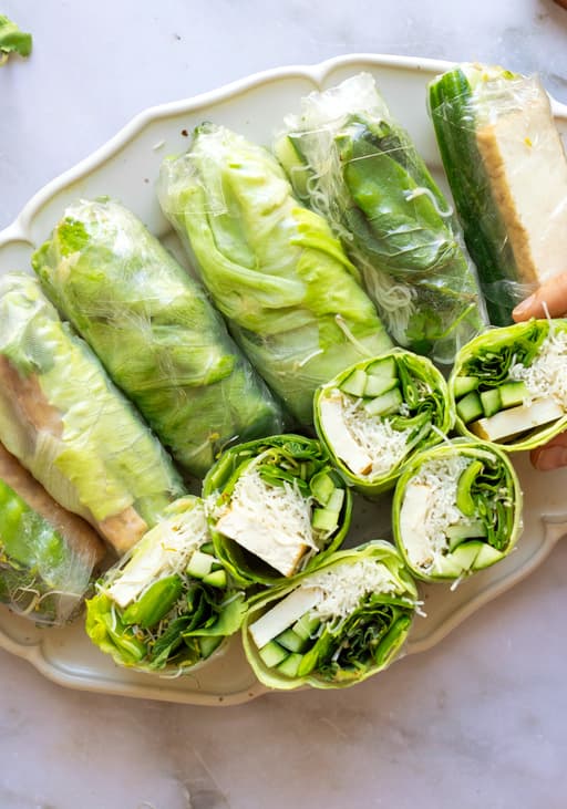 Green Summer Rolls with Sugar Snap Peas and Sesame Dip