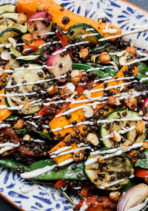 Grilled Vegetable Salad with Beluga Lentils and Sesame Dressing