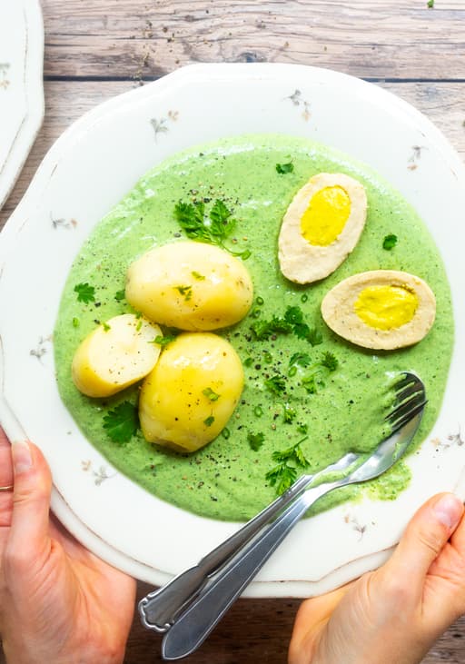 Vegan Green Sauce with Potatoes and Plant-Based Egg