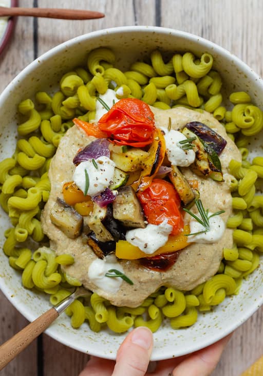 Roasted Vegetable Pasta with Lemon Ricotta Cream