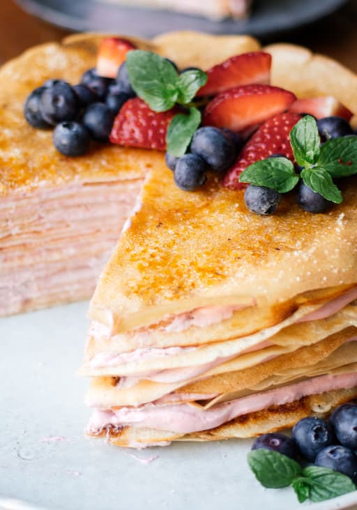 Vegan Crêpe Cake with Strawberries