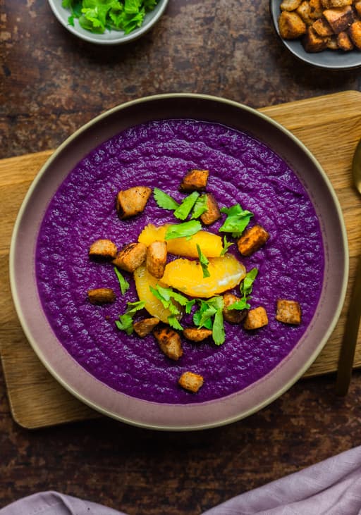 Vegan Christmasy Red Cabbage Soup with Cinnamon Croutons