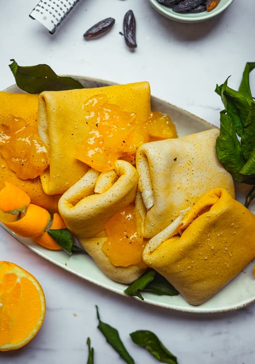 Vegan Tofu-Stuffed Crêpes with Orange Jam