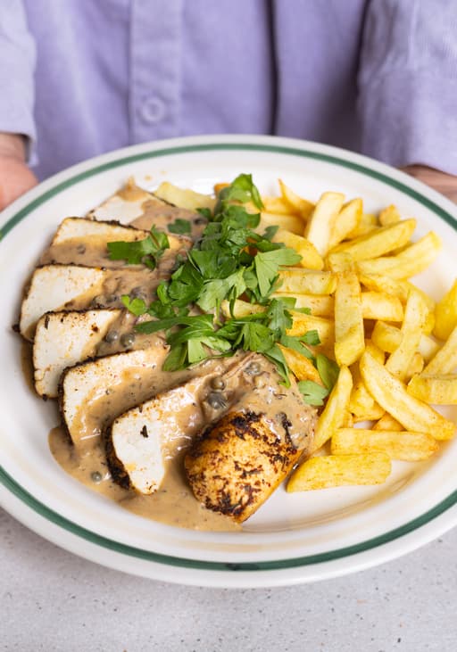 Tofu Steak frites in Pepper Sauce