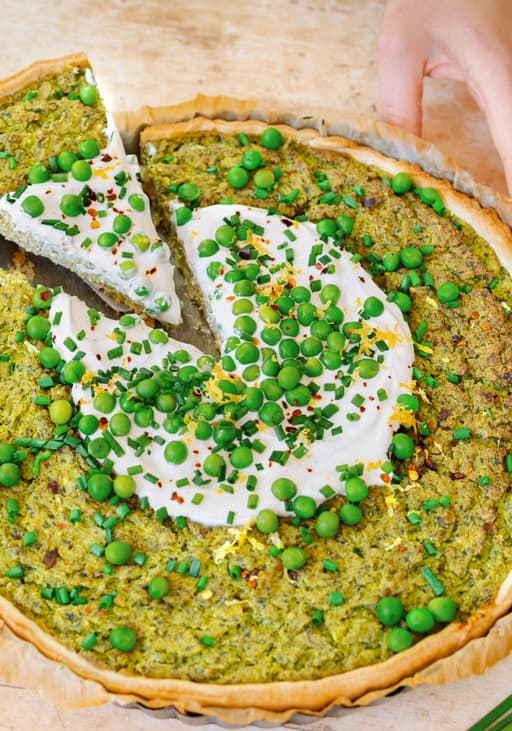 Vegan Quiche with Peas, Spinach, and Herbs
