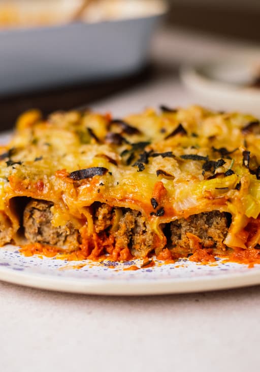 Cannelloni with Vegan Mince Filling and Cheese and Leek Topping