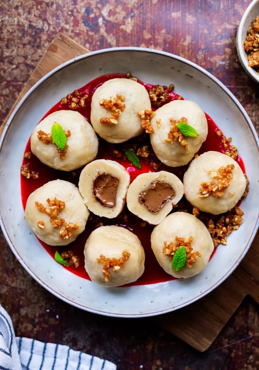 Vegan Nougat Dumplings with Plum Sauce