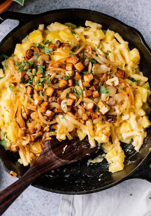 Vegan Swiss Macaroni and Cheese with Potatoes and Applesauce