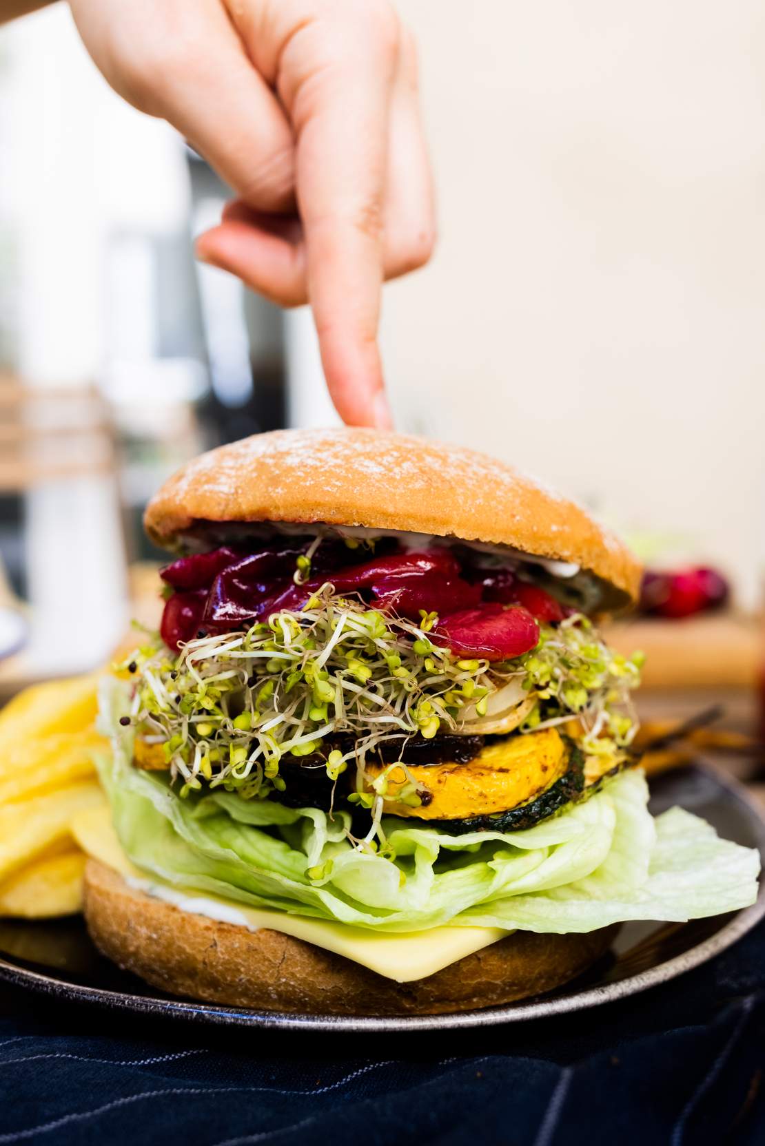 R664 Vegan Grilled Vegetable Burger with Cherry Topping