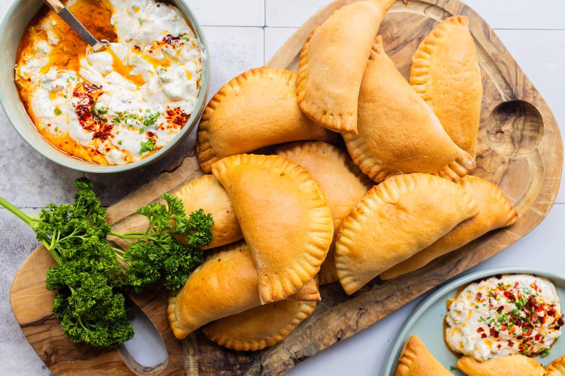 Baked Pierogi with Vegan Mince Filling and Dip 