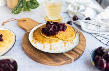Vegan Buttermilk Pancakes with Cherry Compote