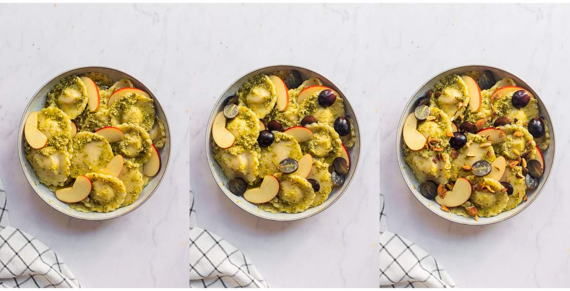 R82 Veganer Kürbis-Ravioli-Salat mit Trauben und Äpfeln