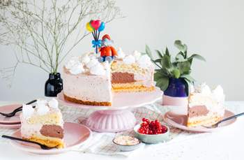 Vegan Birthday Sponge Cake with Strawberry Cream
