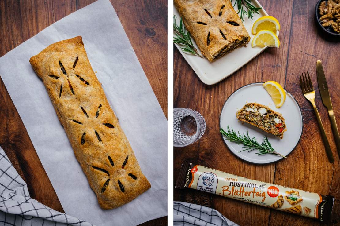 R722 Vegan puff pastry strudel with vegetable filling