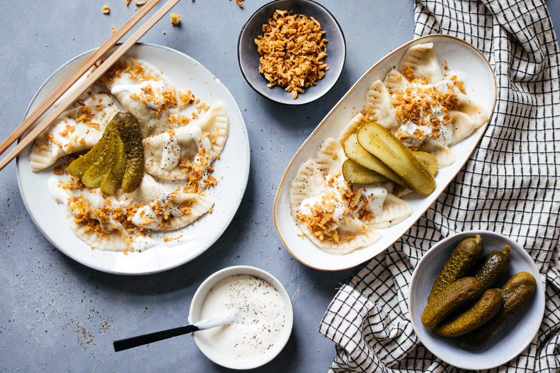 R365 Vegan pierogies with sauerkraut & mushrooms