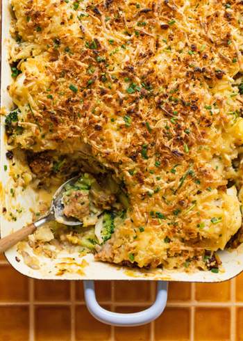 Cauliflower-Broccoli Casserole with Vegan Mince