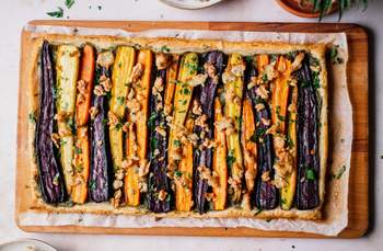 Carrot Tart with Puff Pastry and Vegan Feta Cheese