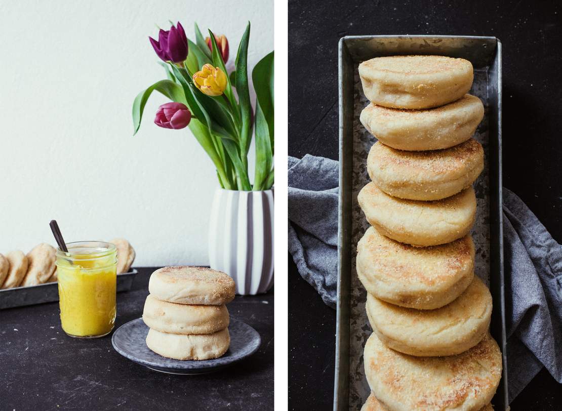 R253 English Muffins with vegan Lemon Curd