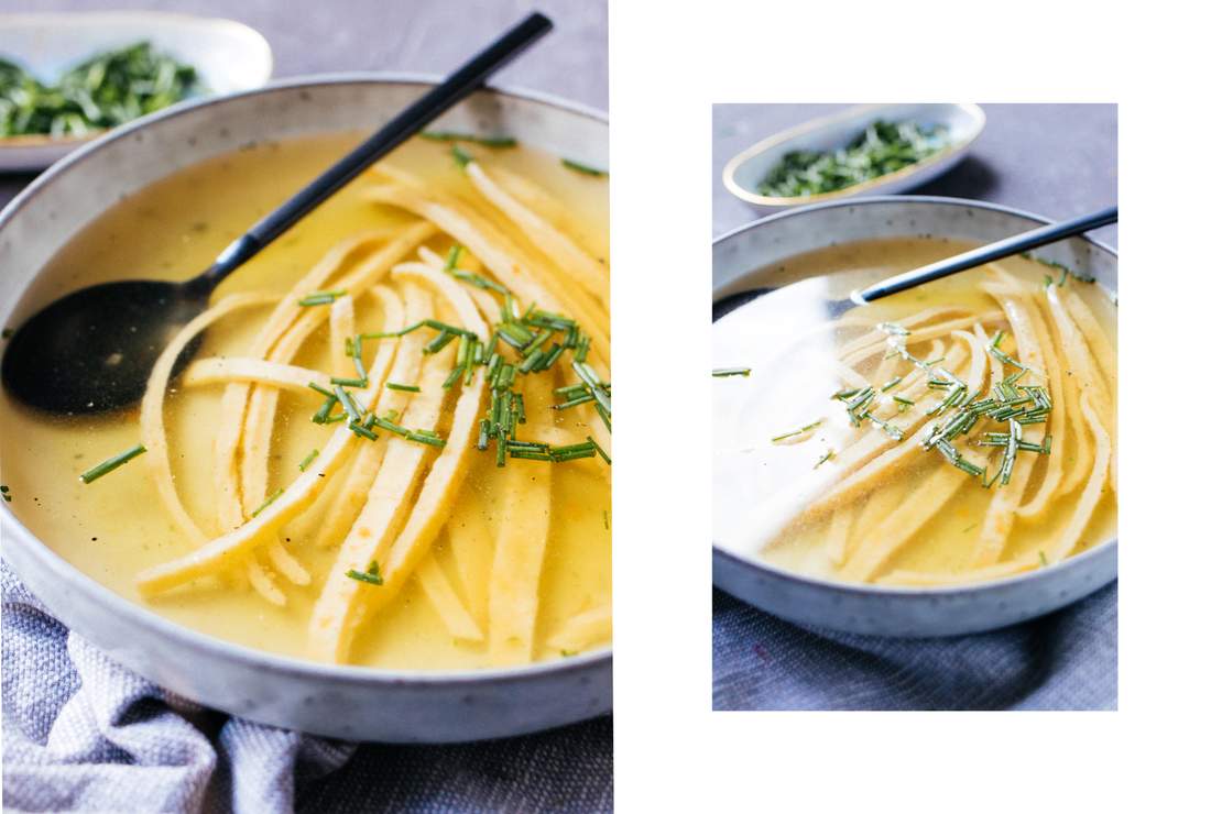 R473 Vegan, German Flaedle Soup (Pancake Soup)