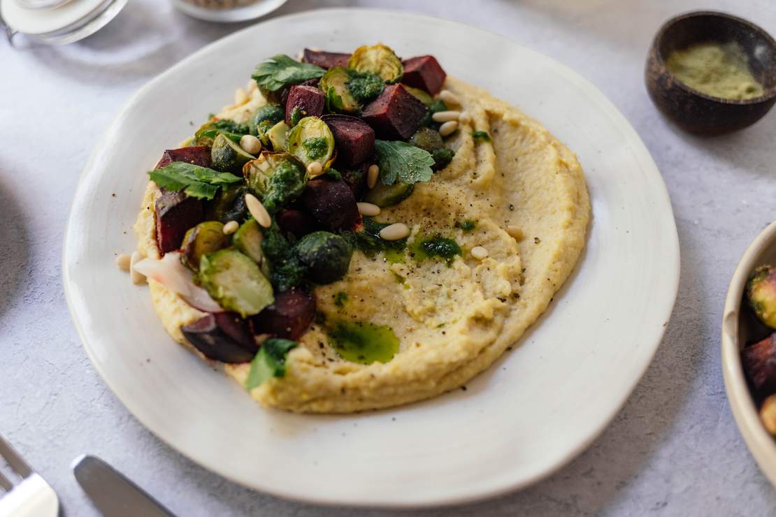 R496 Creamy Polenta with Brussels Sprouts and Beetroot