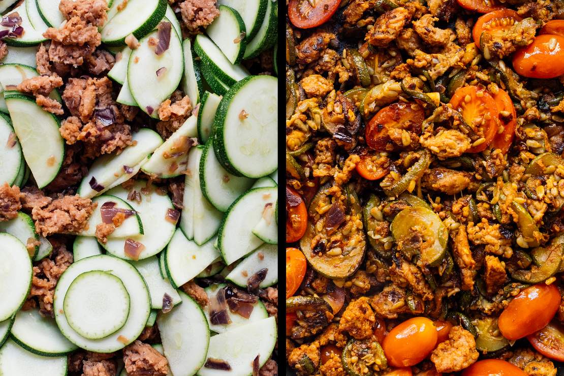 R920 Vegan Zucchini Beef Skillet with Rice & Feta