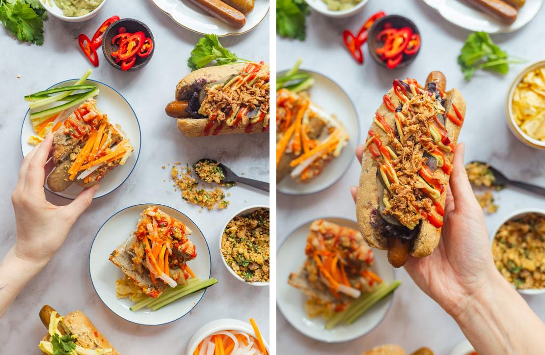 R974 Vegane Grillwürstchen im Brot