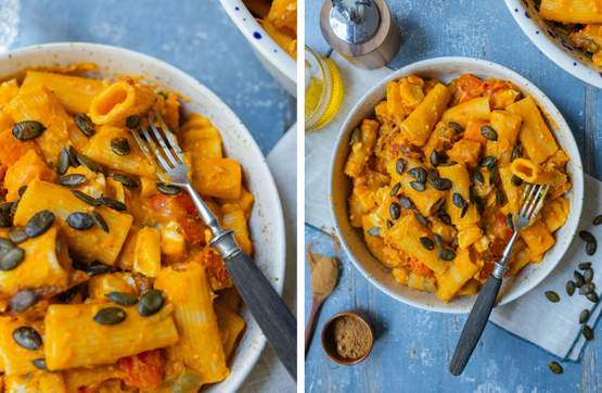 Vegane Kürbis-Pasta mit Tomate &amp; Feta | Rezept | Vegan - Zucker&amp;Jagdwurst