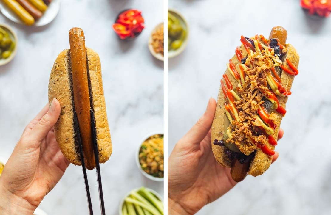 R974 Vegane Grillwürstchen im Brot