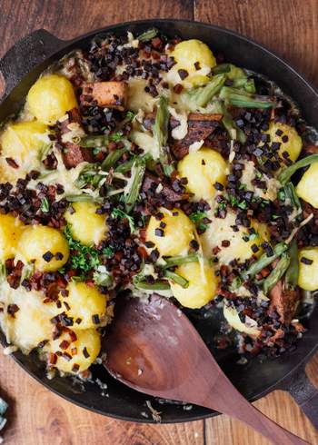 Vegan Potato Dumpling Casserole with Meatloaf and Sauerkraut