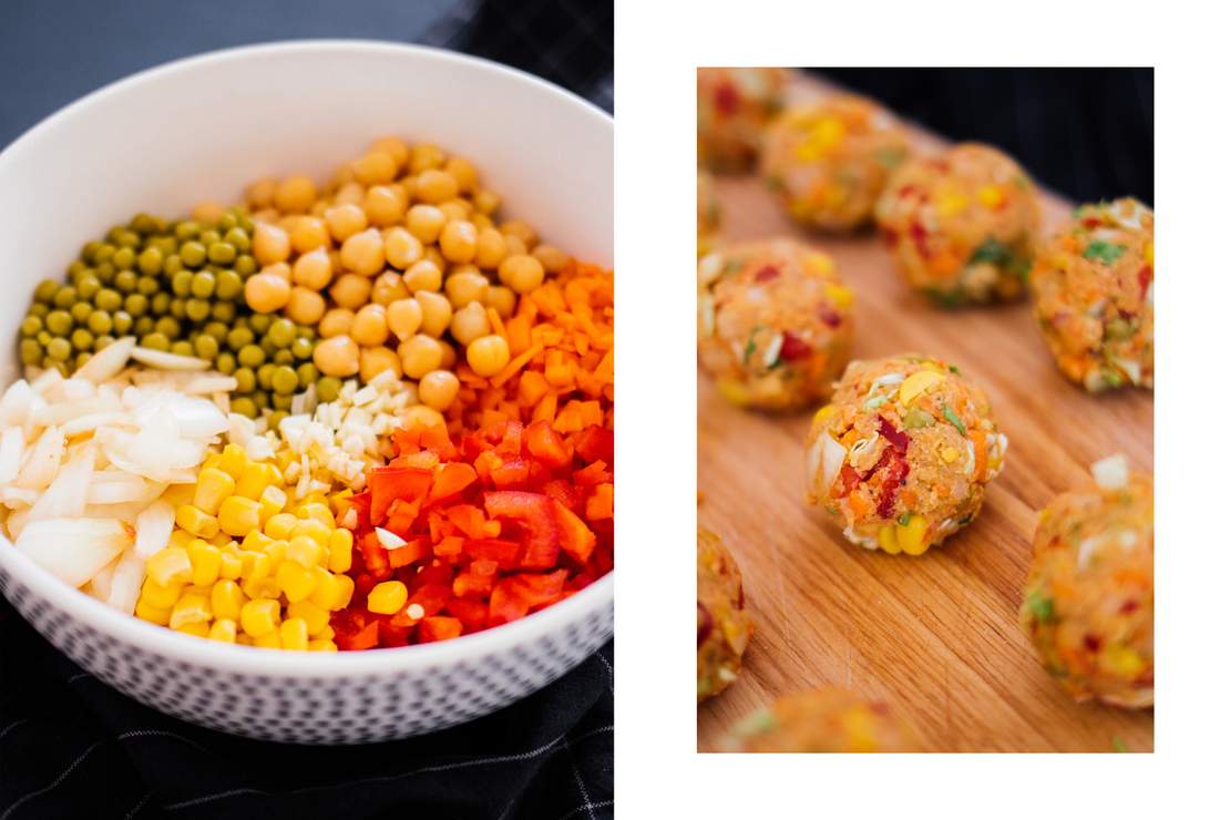 R488 Vegane Köttbullar (Grönsaksbullar) mit Rahmsoße