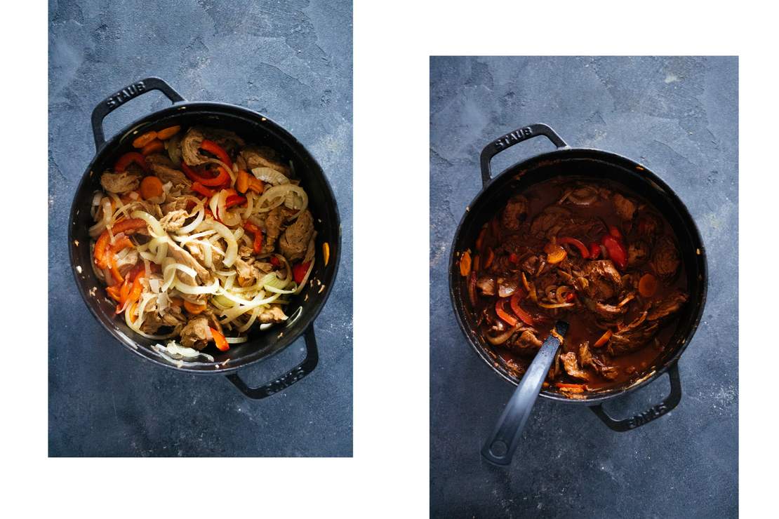 R445 Veganes Gulasch mit Seitan & Nudeln