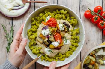 Roasted Vegetable Pasta with Lemon Ricotta Cream