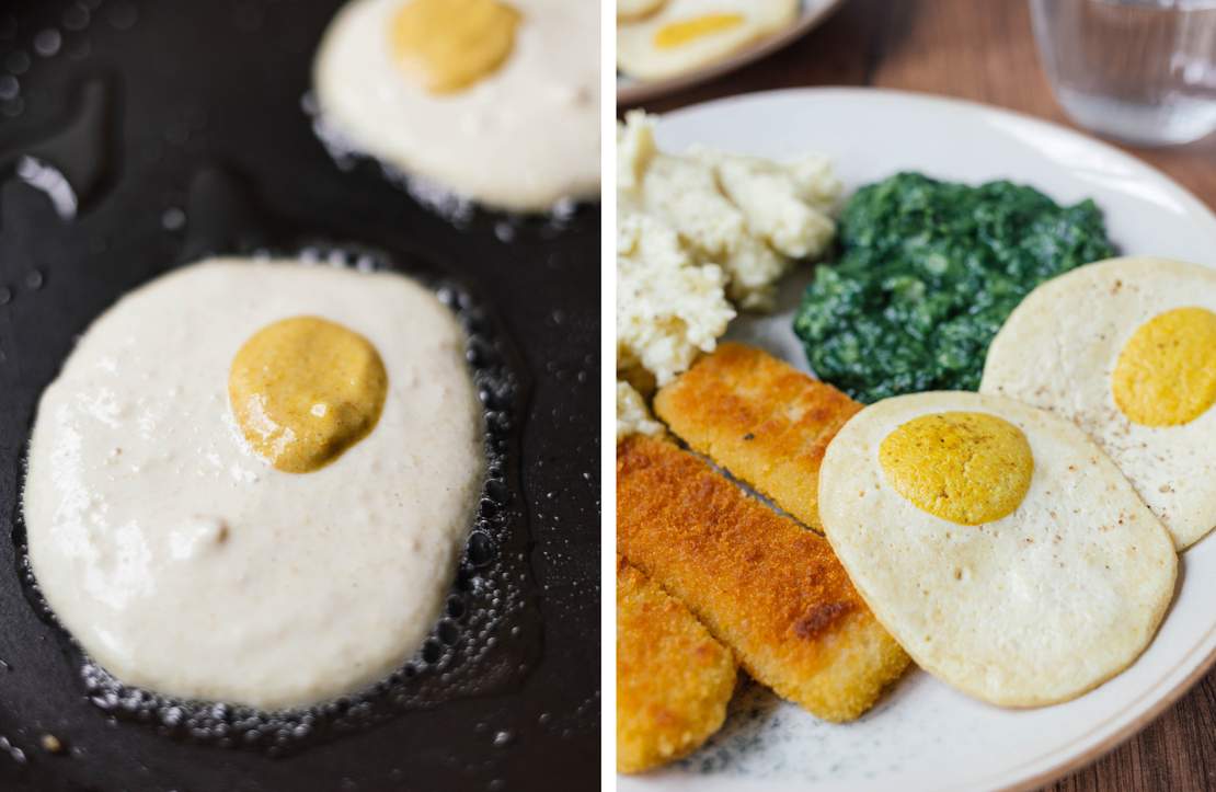 R448 Mashed Potatoes with Creamed Spinach and Vegan Fried Eggs