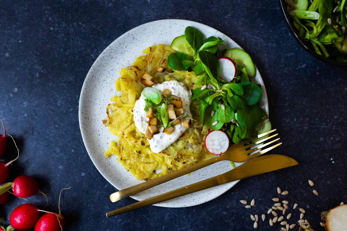 R 749 - Vegane Käsespätzle-Rösti