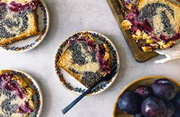 Vegan Poppyseed and Plum Marble Cake with Crumbles