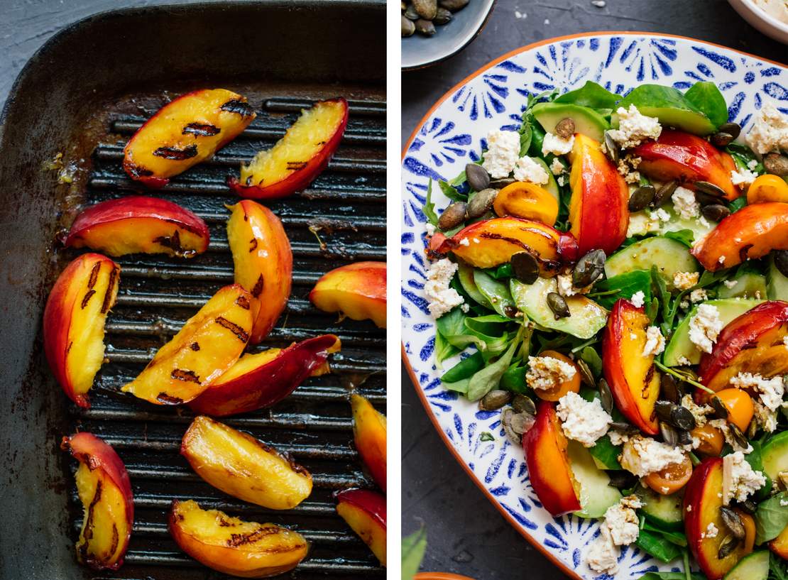 R530 Summer salad with grilled peaches