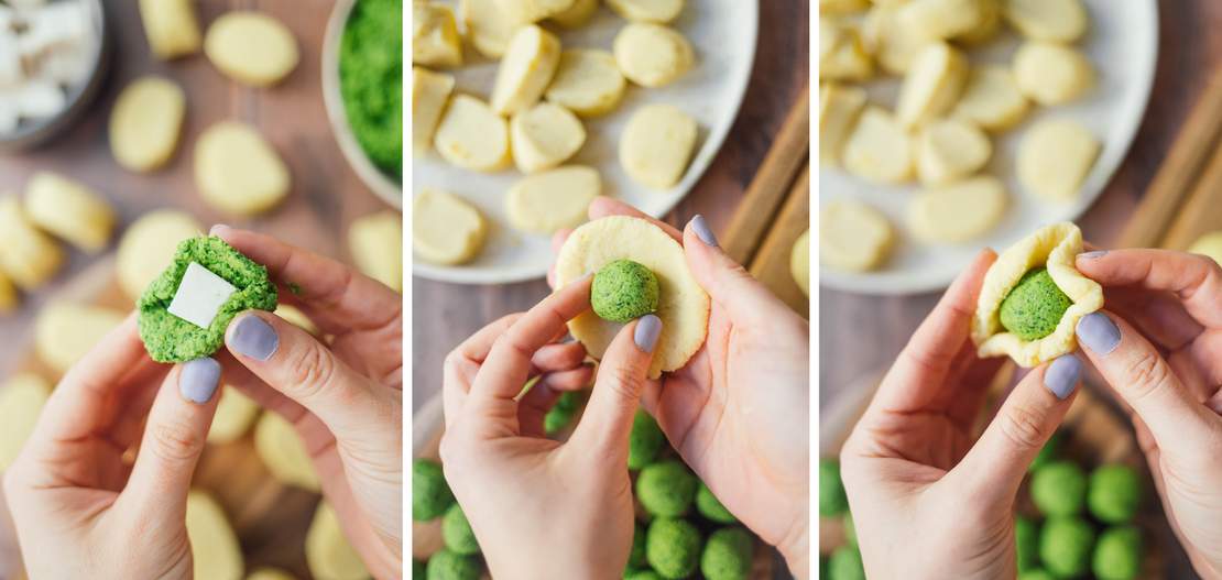 R812 Gefüllte Gnocchi mit Spinat und veganem Mozzarella